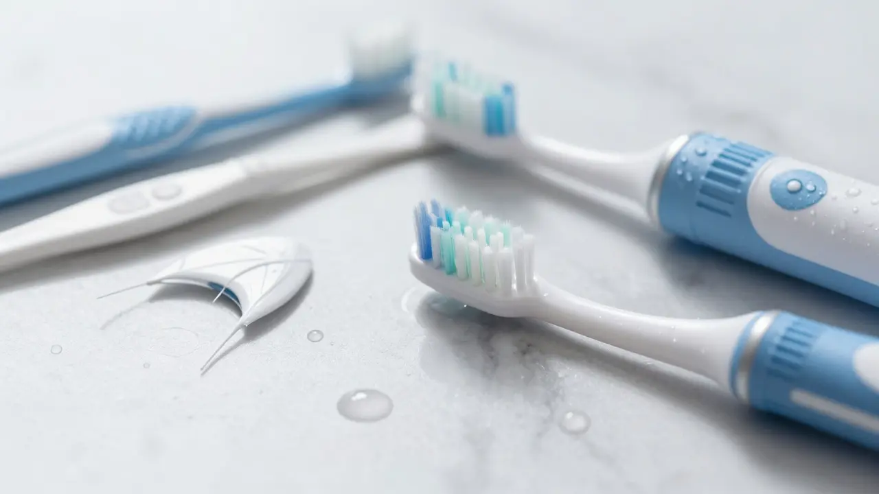Hygienické pomůcky jako kartáček a mezizubní štětce