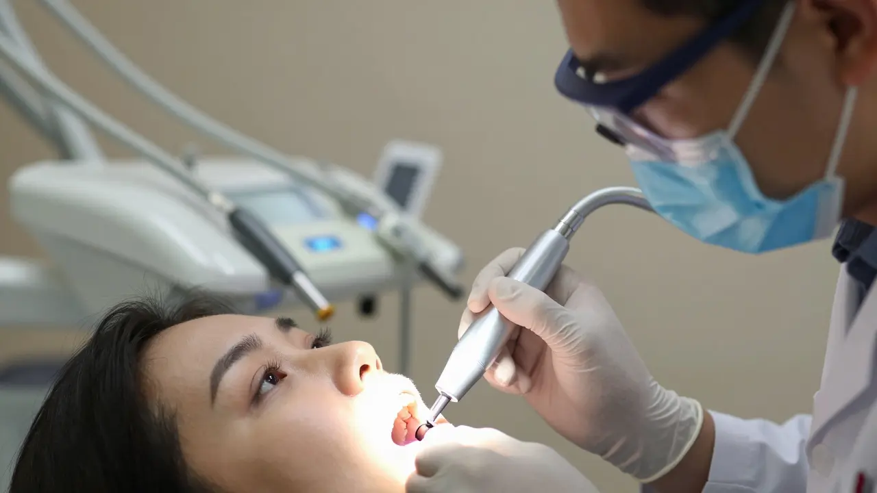 Stomatolog diagnostikuje prasklý zub pomocí světelné transiluminace