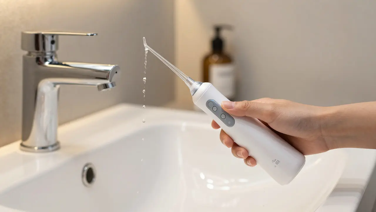 Použití elektrického irrigátoru pro čištění mezi zuby