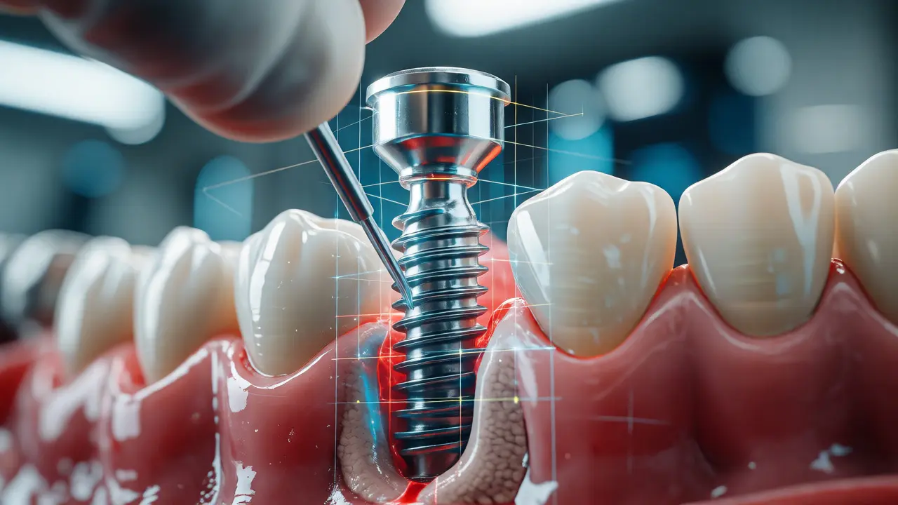 Digitálně plánovaná instalace titanového zubního implantátu do čelisti