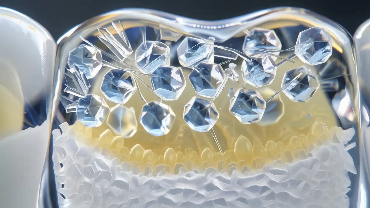 Makro pohled na pronikání peroxidu sklovinou do dentinu zubu