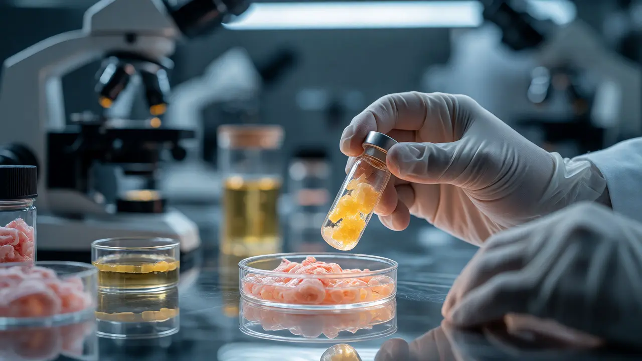 Vědec v laboratoři pracuje s vzorky kmenových buněk pro regeneraci tkání.
